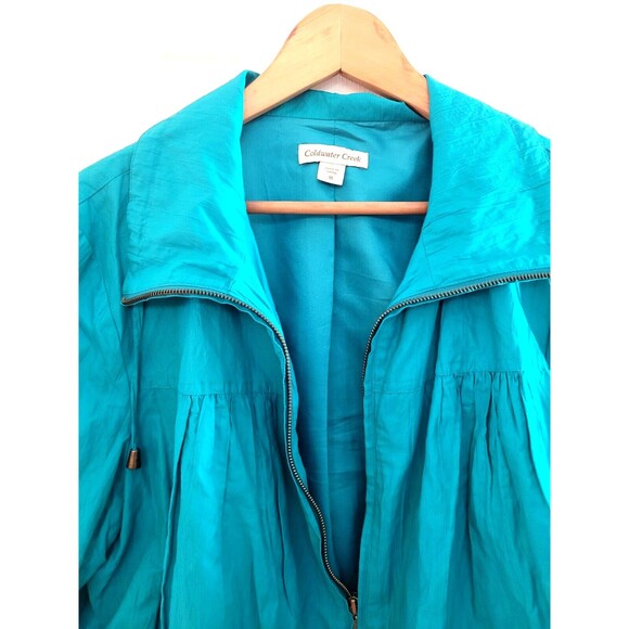 Cold Water Creek Woman’s Size 18 Teal Zip Windbreaker Light Jacket 3/4 Sleeve - Picture 6 of 6